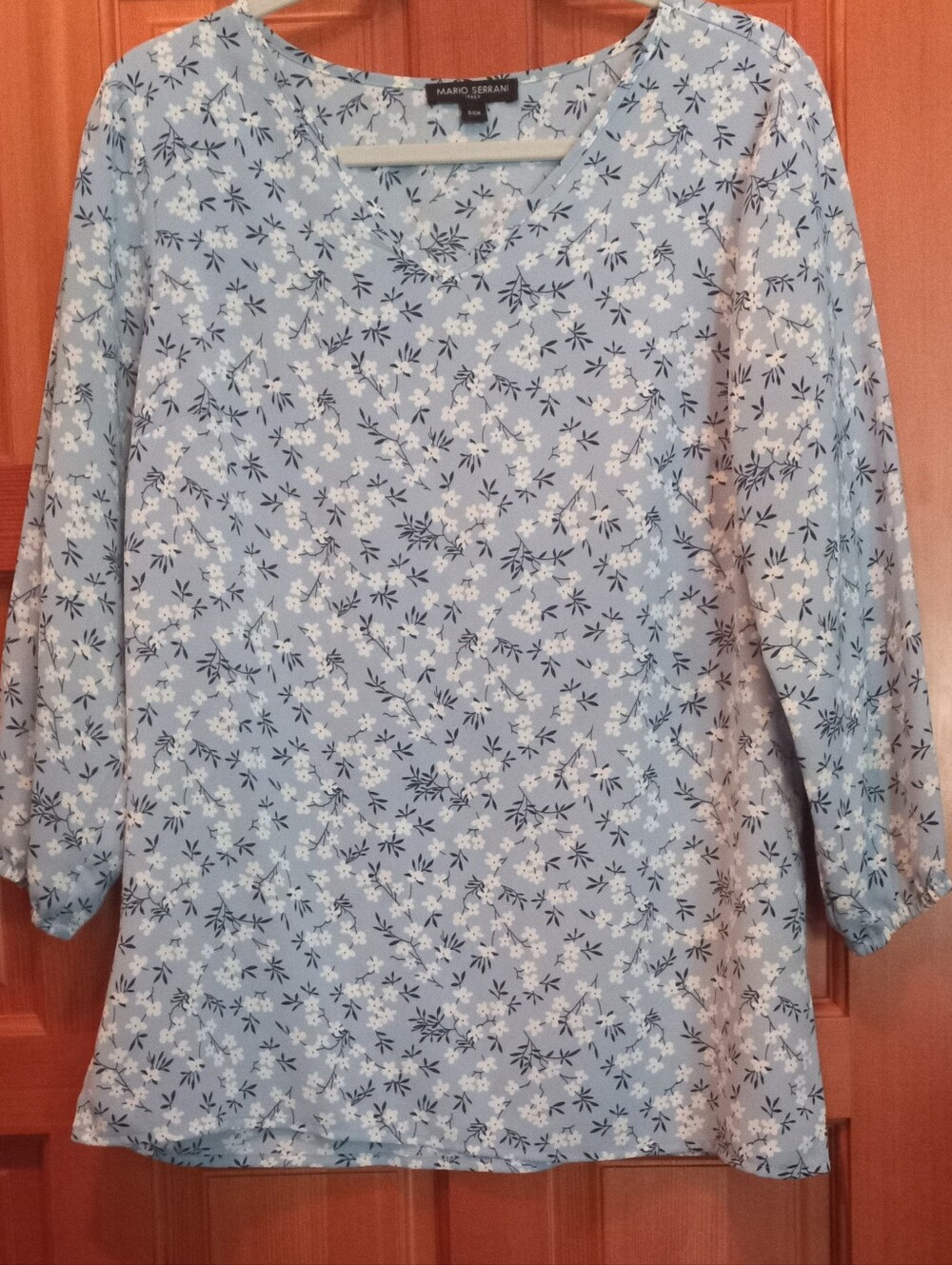 Mario Serrani Pale Blue Floral V-Neck Tunic Top